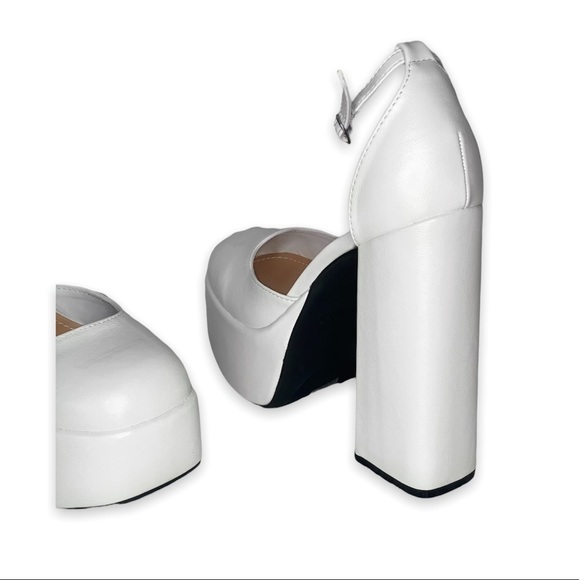 White Platform Block High Heels - Picture 5 of 14